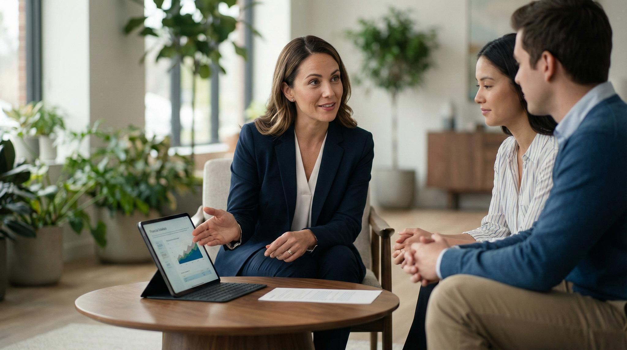 A bank advisor meeting with a young couple